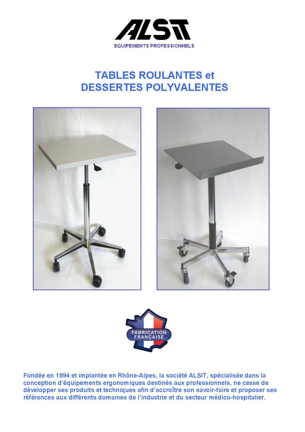 Couverture Depliant ALSIT Tables et Dessertes